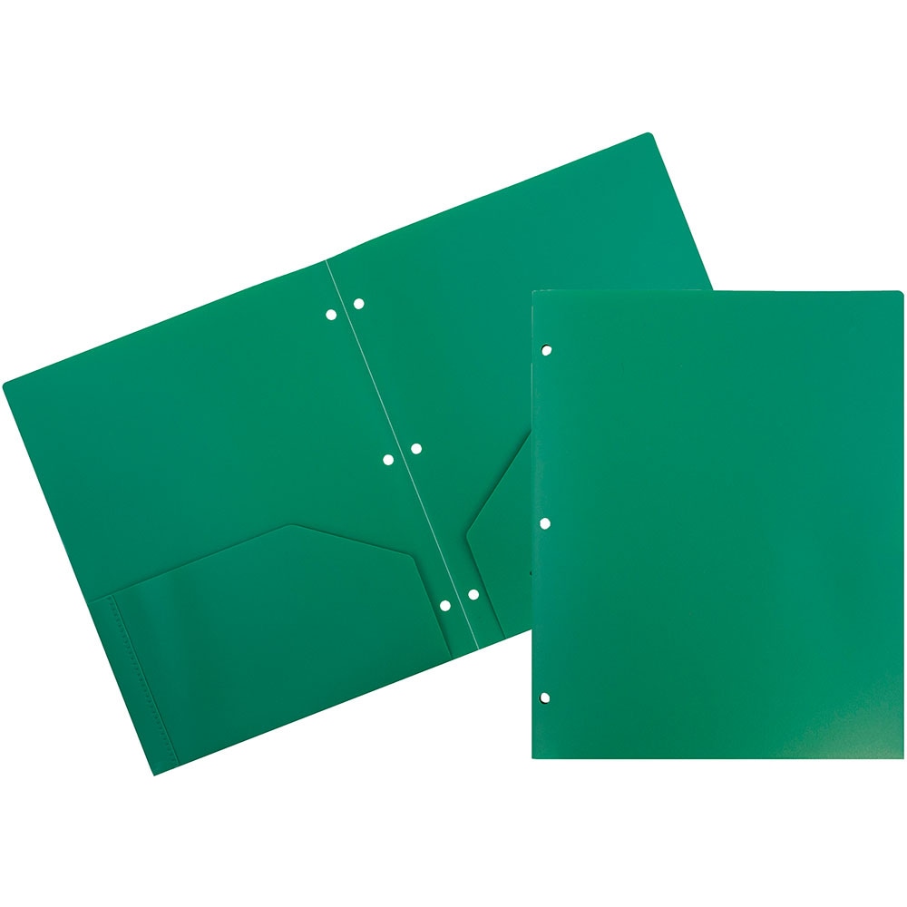 JAM Paper 3-Hole-Punched 2-Pocket Plastic Presentation Folders, 9in x 12in, Green, Pack Of 6 MPN:383HHPGRB