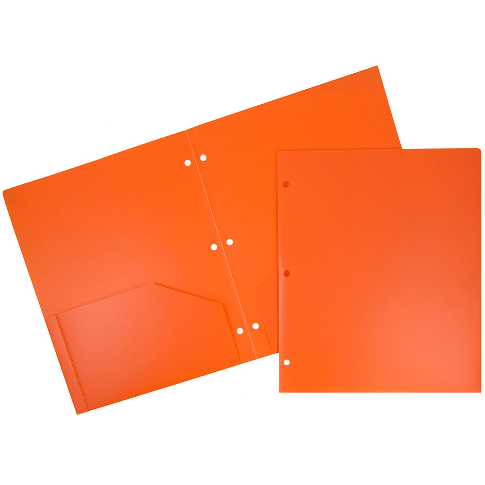 JAM Paper Heavy-Duty 3-Hole-Punched 2-Pocket Plastic Presentation Folders, 9in x 12in, Orange, Pack Of 6 MPN:383HHPORB