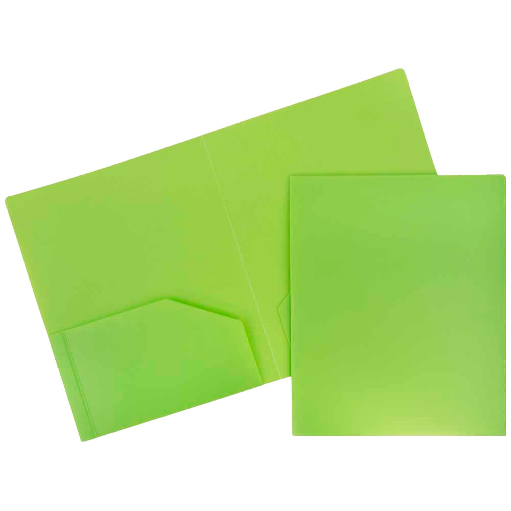 JAM Paper Heavy-Duty 2-Pocket Plastic Presentation Folders, 9in x 12in, Lime Green, Pack Of 6 MPN:383HLID