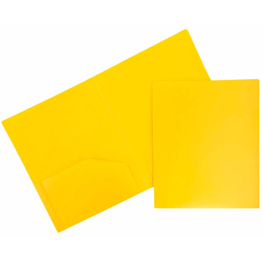 JAM Paper Heavy-Duty 2-Pocket Plastic Presentation Folders, 9in x 12in, Yellow, Pack Of 6 MPN:383HYEA