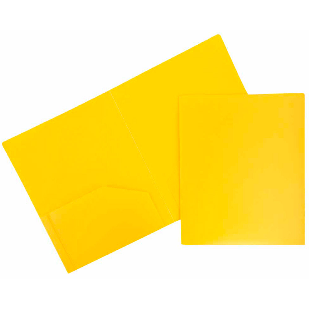 JAM Paper Heavy-Duty 2-Pocket Plastic Presentation Folders, 9in x 12in, Yellow, Pack Of 6 Folders MPN:383HYED