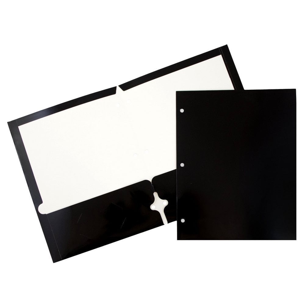 JAM Paper Glossy 3-Hole-Punched 2-Pocket Presentation Folders, Black, Pack of 6 MPN:385GHPBLA