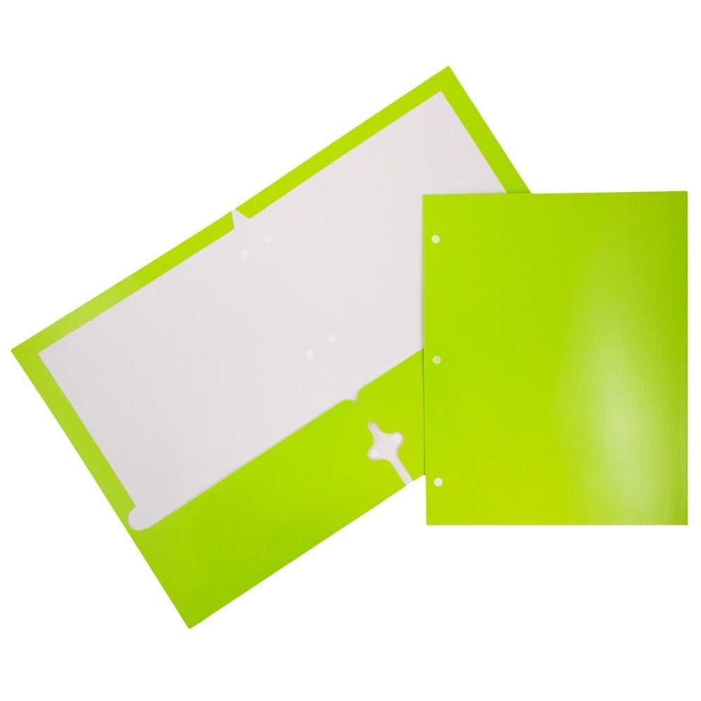 JAM Paper Glossy 3-Hole-Punched 2-Pocket Presentation Folders, Lime Green, Pack of 6 MPN:385GHPLIA