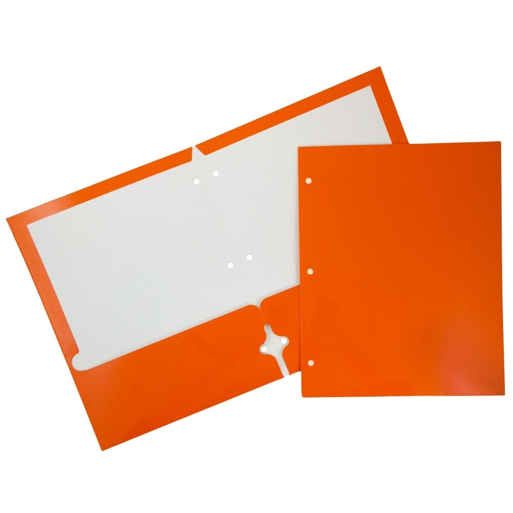 JAM Paper Glossy 3-Hole-Punched 2-Pocket Presentation Folders, Orange, Pack of 6 MPN:385GHPORA