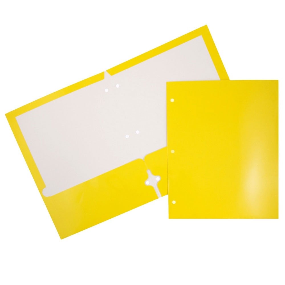 JAM Paper Glossy 3-Hole-Punched 2-Pocket Presentation Folders, Yellow, Pack of 6 MPN:385GHPYEA