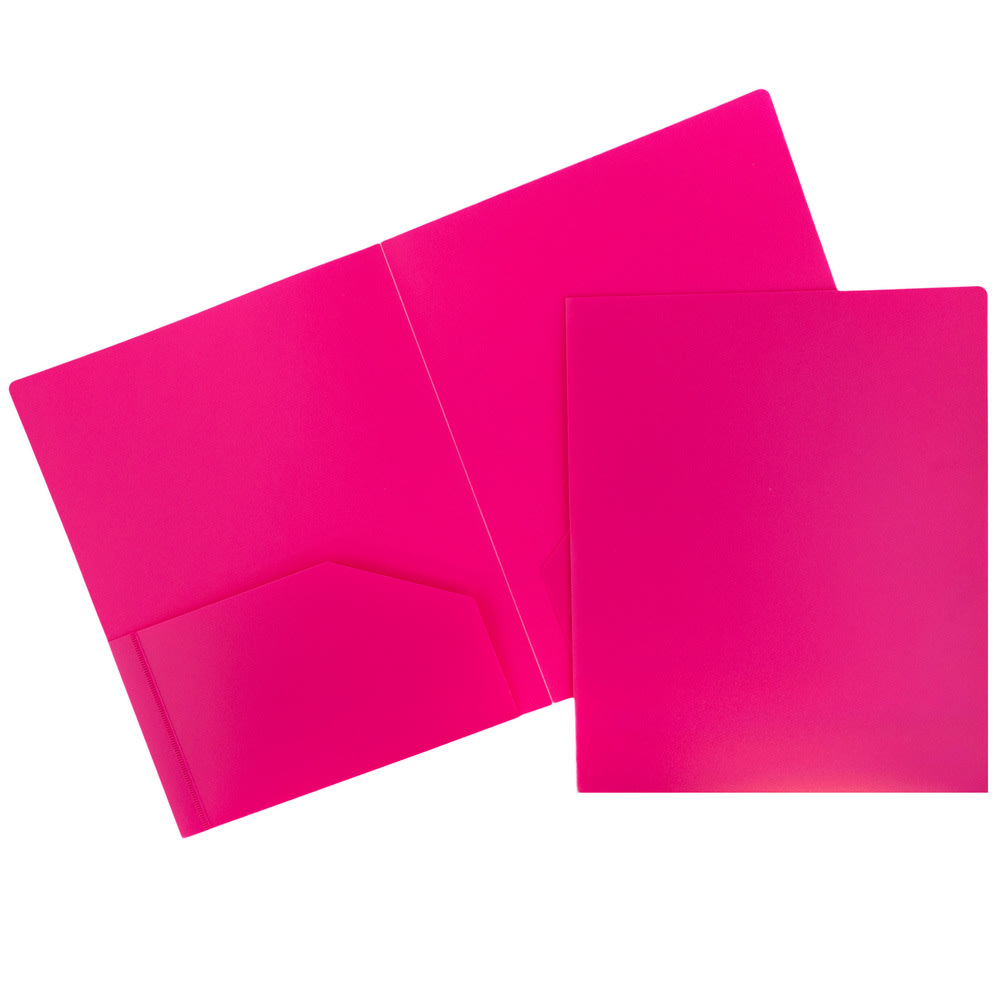 JAM Paper Heavy-Duty 2-Pocket Plastic Presentation Folders, 9in x 12in, Fuchsia, Pack Of 6 Folders MPN:946172D
