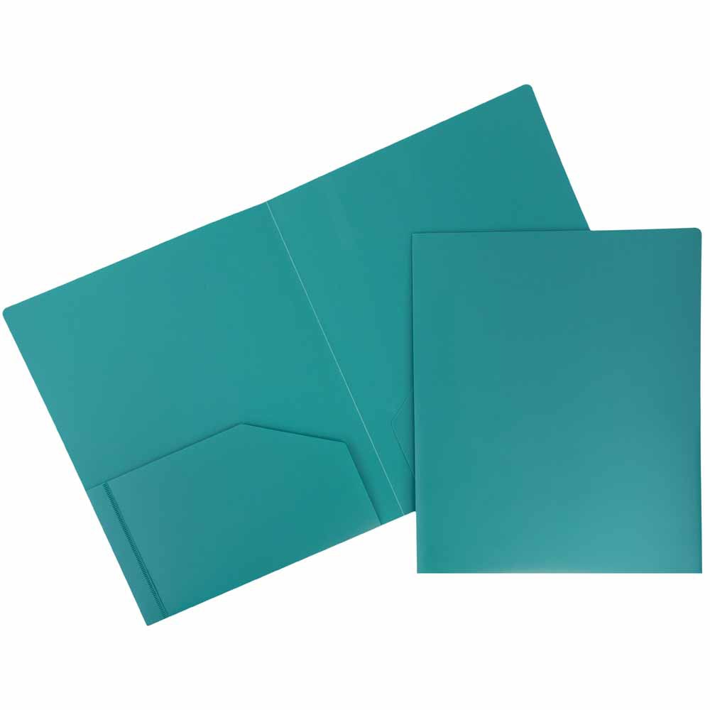 JAM Paper Heavy-Duty 2-Pocket Plastic Presentation Folders, 9in x 12in, Sea Blue, Pack Of 6 MPN:OX57401D