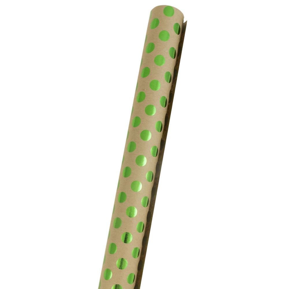 JAM Paper Wrapping Paper, Polka Dots, 25 Sq Ft, Kraft Brown & Green MPN:165KD25GROD
