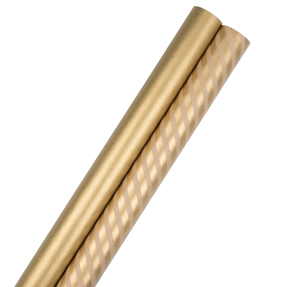 JAM Paper Wrapping Paper, Stripes & Solids Combo, 25 Sq Ft Each, Gold, 2/Pack MPN:165KKS50GOOD