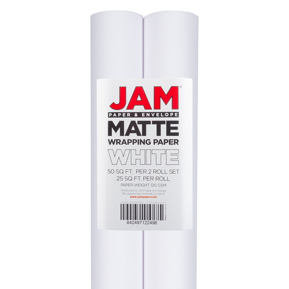 JAM Paper Wrapping Paper, Matte, 25 Sq Ft, White, Pack of 2 Rolls MPN:170128241AOD