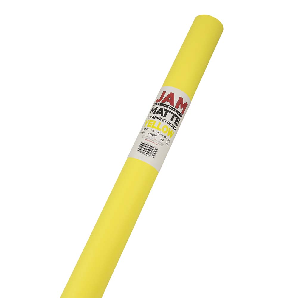 JAM Paper Wrapping Paper, Matte, 25 Sq Ft, Lemon Yellow MPN:170131176OD