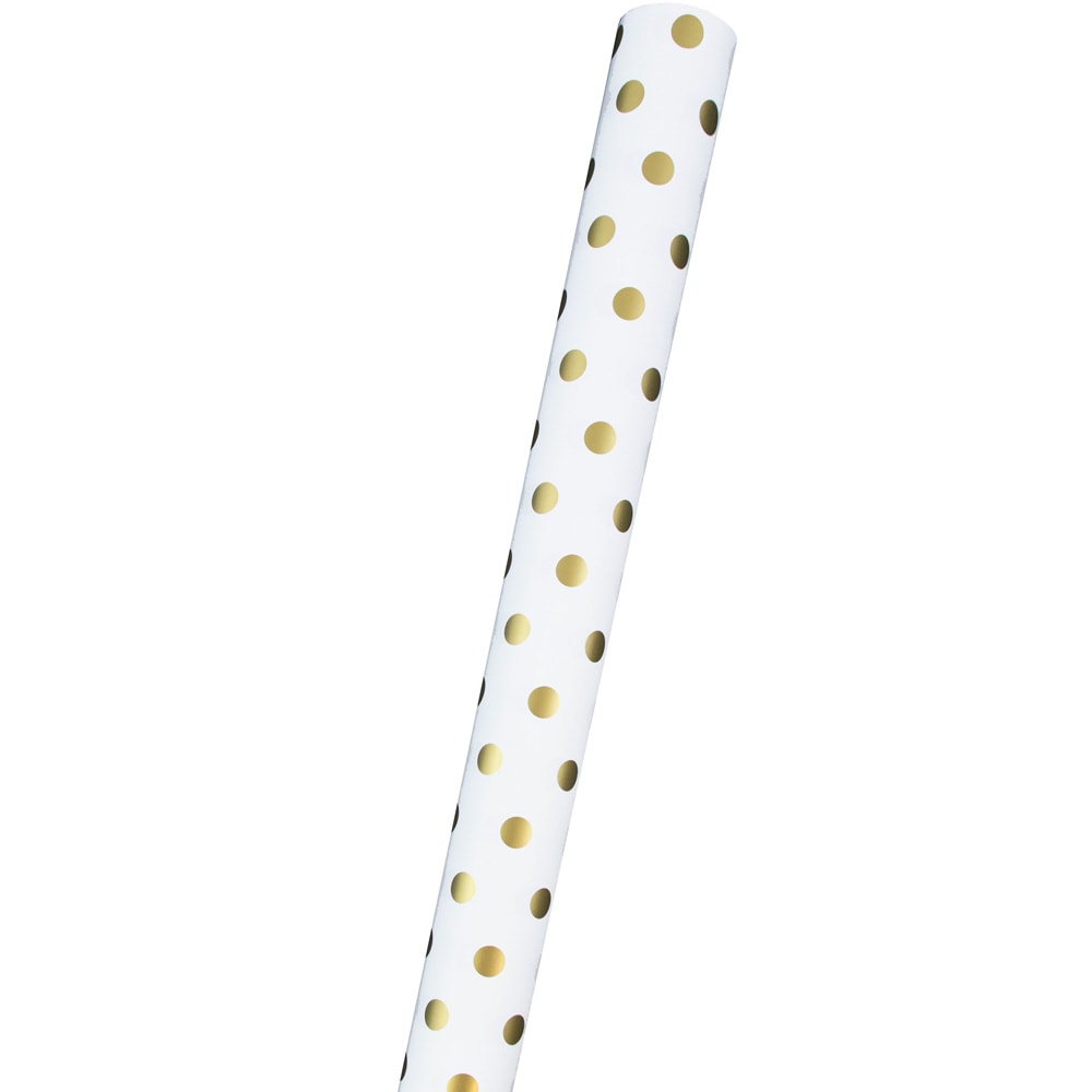 JAM Paper Wrapping Paper, 25 Sq Ft, Polka Dot, White & Gold MPN:226432220OD
