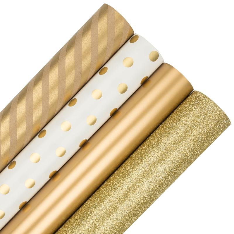JAM Paper Wrapping Paper, 25 Sq Ft, Gold Assortment, Pack of 4 Rolls MPN:368532532OD