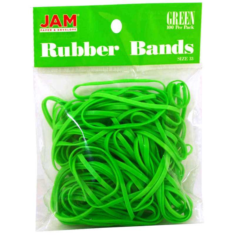 JAM Paper Rubber Bands, Size 33, Green, Bag Of 100 Rubber Bands MPN:333RBGR
