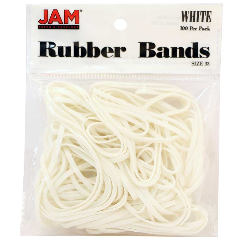JAM Paper Rubber Bands, Size 33, White, Bag Of 100 Rubber Bands MPN:333RBWH