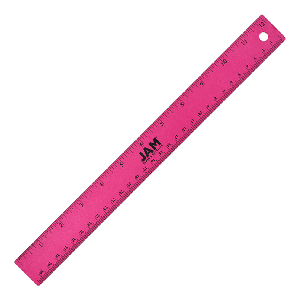 JAM Paper Non-Skid Stainless-Steel Ruler, 12in, Fuchsia Pink MPN:347M12FUOD