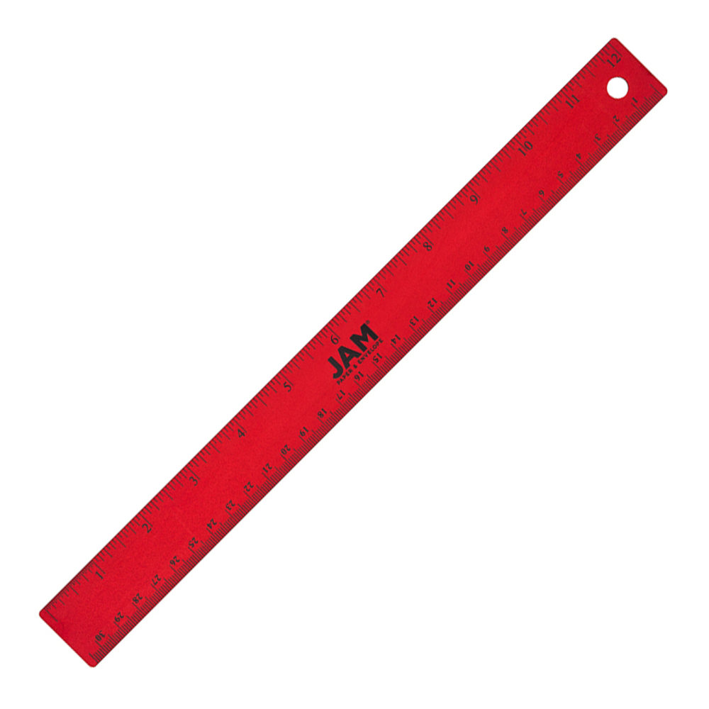 JAM Paper Non-Skid Stainless-Steel Ruler, 12in, Red MPN:347M12REOD