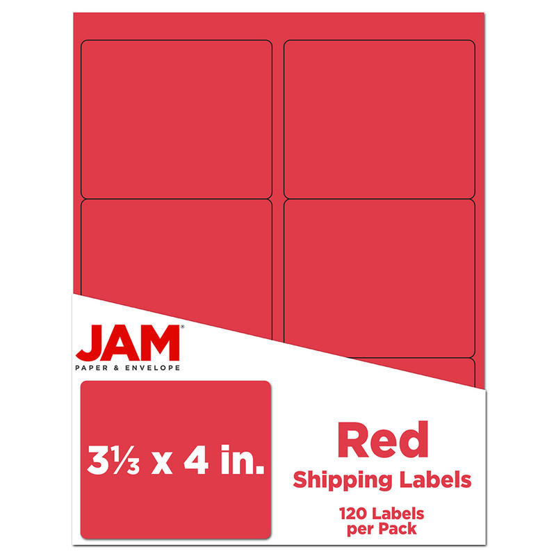 JAM Paper Mailing Address Labels, Rectangle, 3 1/3in x 4in, Red, Pack Of 120 MPN:14516067