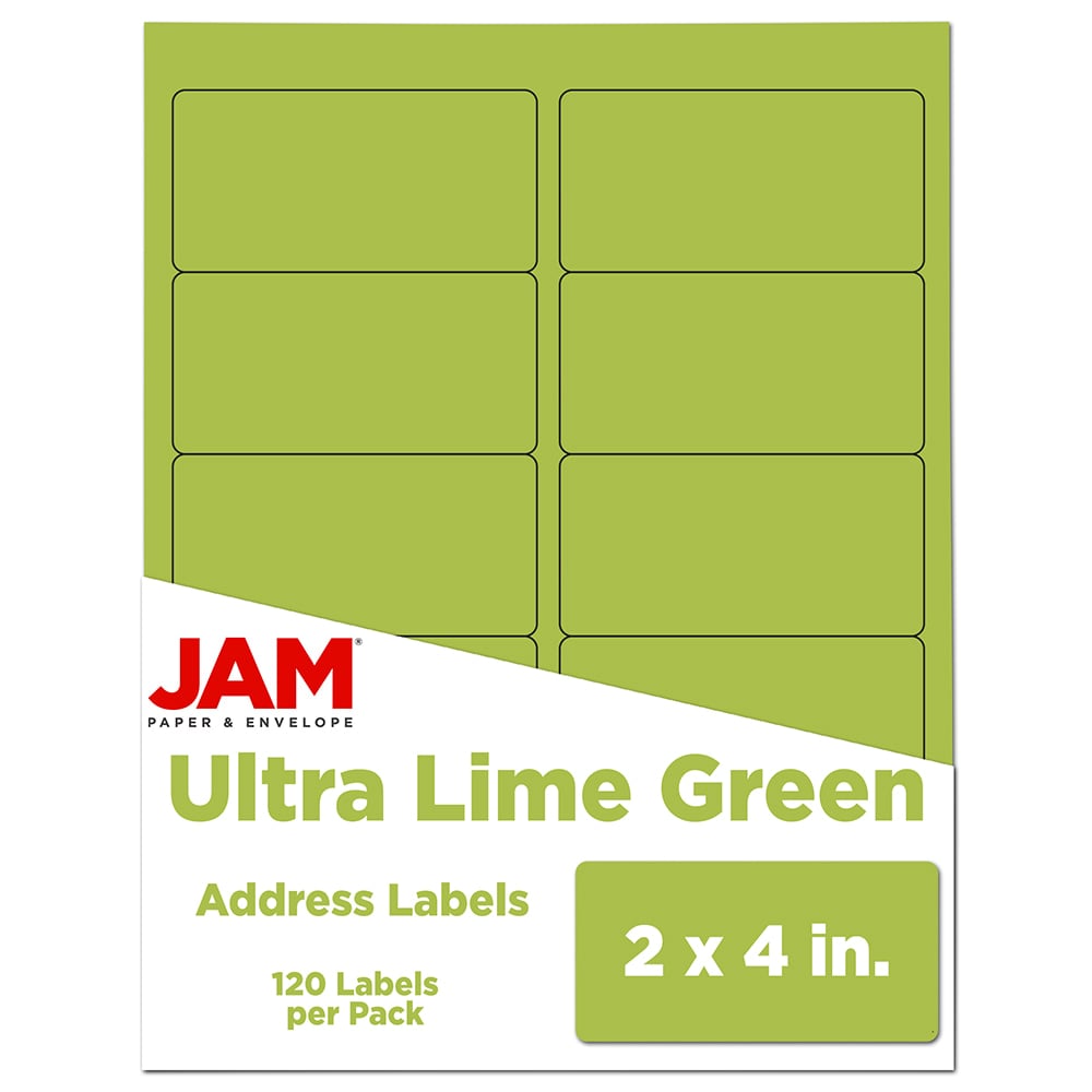 JAM Paper Mailing Address Labels, Rectangle, 2in x 4in, Lime Green, Pack Of 120 MPN:302724405