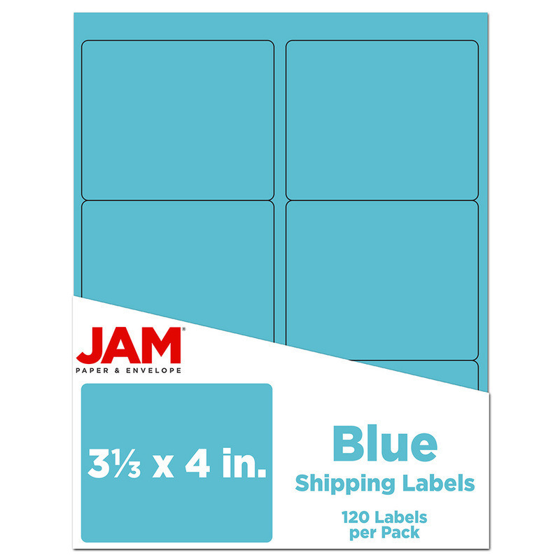 JAM Paper Mailing Address Labels, Rectangle, 3 1/3in x 4in, Blue, Pack Of 120 MPN:302725770