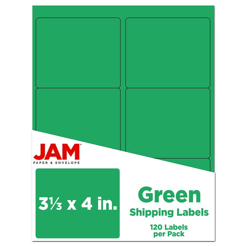 JAM Paper Mailing Address Labels, Rectangle, 3 1/3in x 4in, Green, Pack Of 120 MPN:302725776