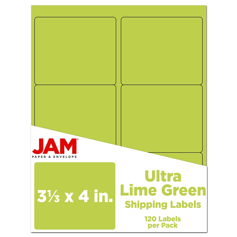 JAM Paper Mailing Address Labels, Rectangle, 3 1/3in x 4in, Lime Green, Pack Of 120 MPN:302725780