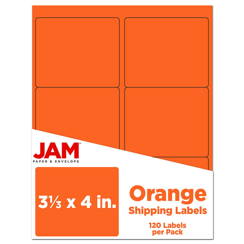JAM Paper Mailing Address Labels, Rectangle, 3 1/3in x 4in, Orange, Pack Of 120 MPN:302725786