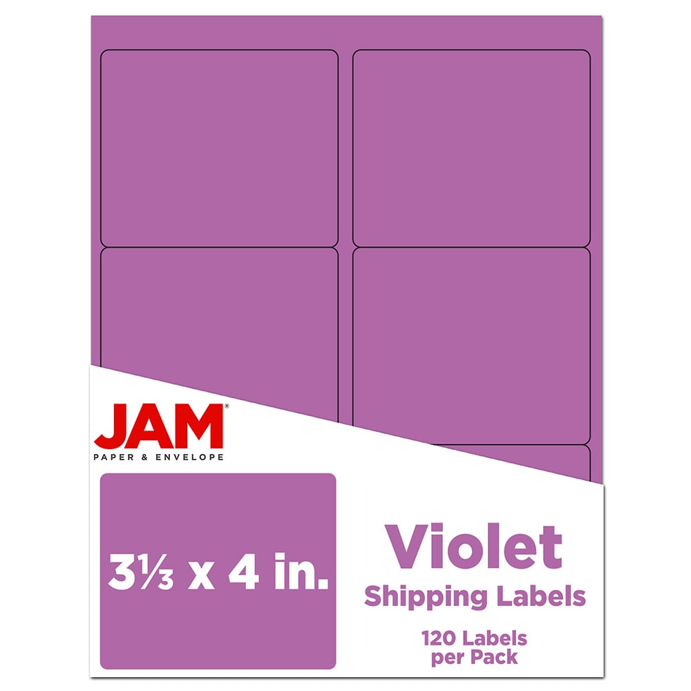 JAM Paper Mailing Address Labels, Rectangle, 3 1/3in x 4in, Purple, Pack Of 120 MPN:302725792