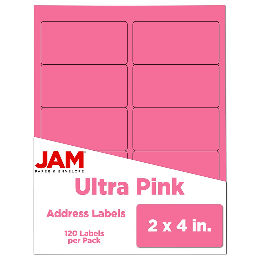JAM Paper Mailing Address Labels, Rectangle, 2in x 4in, Pink, Pack Of 120 MPN:302725797