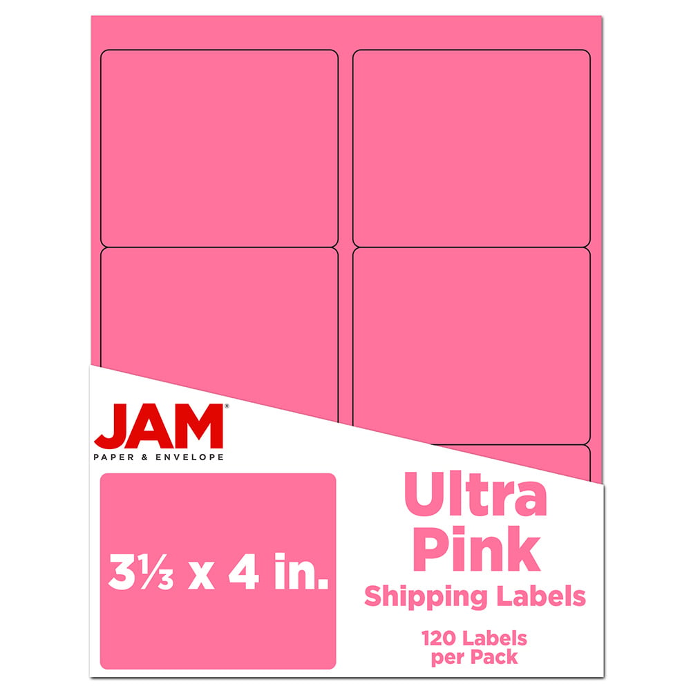 JAM Paper Mailing Address Labels, Rectangle, 3 1/3in x 4in, Pink, Pack Of 120 MPN:302725799