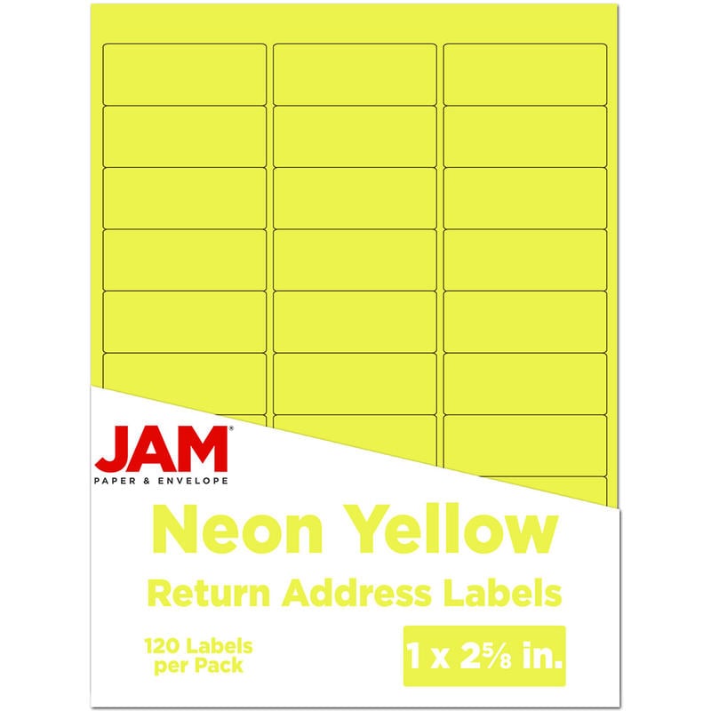 JAM Paper Mailing Address Labels, Rectangle, 1in x 2 5/8in, Neon Yellow, Pack Of 120 MPN:354328008