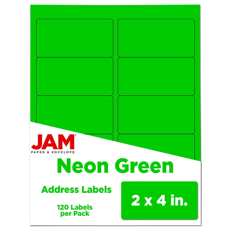 JAM Paper Mailing Address Labels, Rectangle, 2in x 4in, Neon Green, Pack Of 120 MPN:354328017