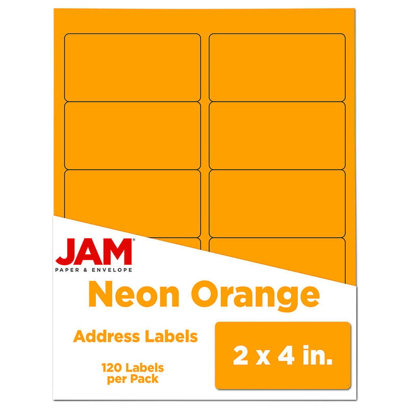 JAM Paper Mailing Address Labels, Rectangle, 2in x 4in, Neon Orange, Pack Of 120 MPN:354328026