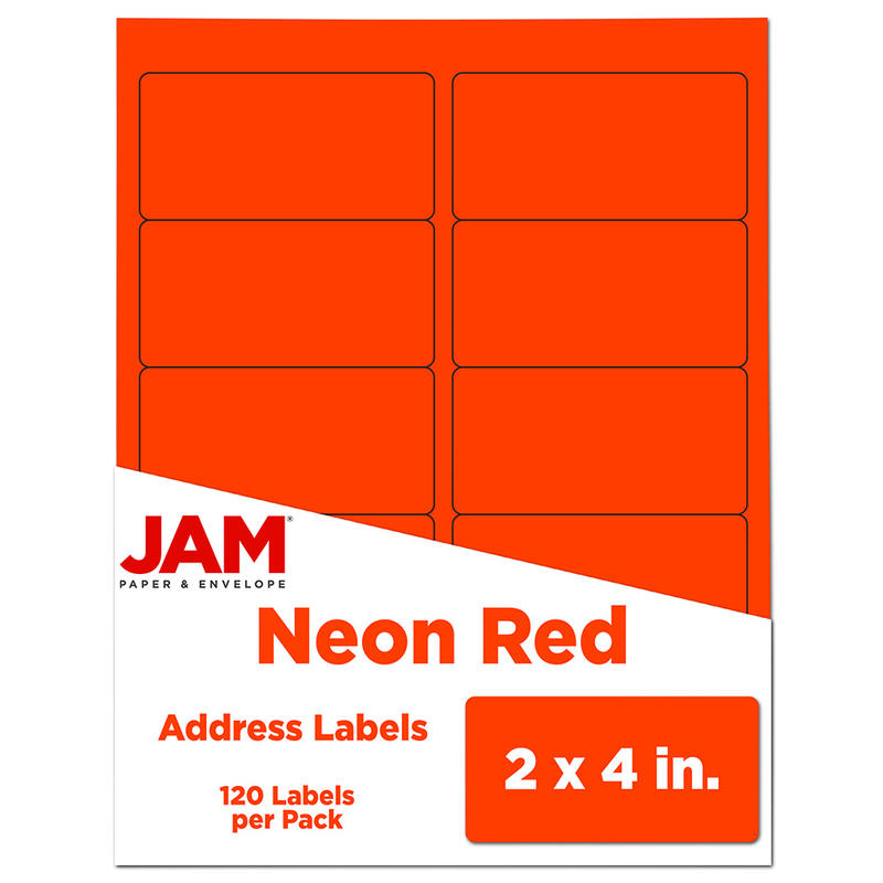 JAM Paper Mailing Address Labels, Rectangle, 2in x 4in, Neon Red, Pack Of 120 MPN:354328034