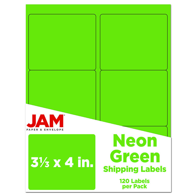 JAM Paper Mailing Address Labels, Rectangle, 3 1/3in x 4in, Neon Green, Pack Of 120 MPN:354328037