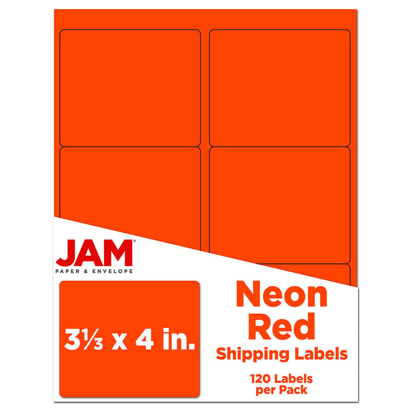 JAM Paper Mailing Address Labels, Rectangle, 3 1/3in x 4in, Neon Red, Pack Of 120 MPN:354328040