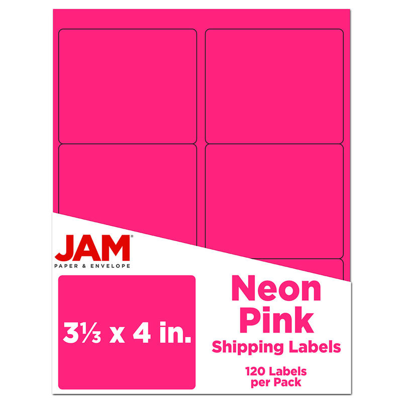 JAM Paper Mailing Address Labels, Rectangle, 3 1/3in x 4in, Neon Pink, Pack Of 120 MPN:354328046