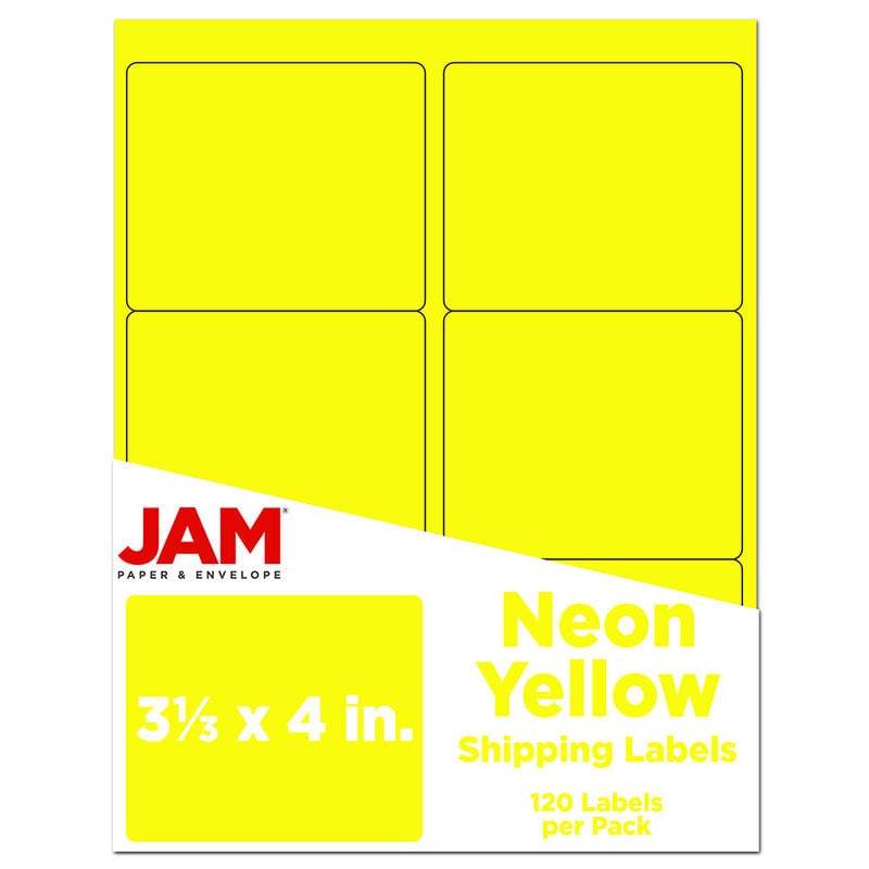 JAM Paper Mailing Address Labels, Rectangle, 3 1/3in x 4in, Neon Yellow, Pack Of 120 MPN:354328049