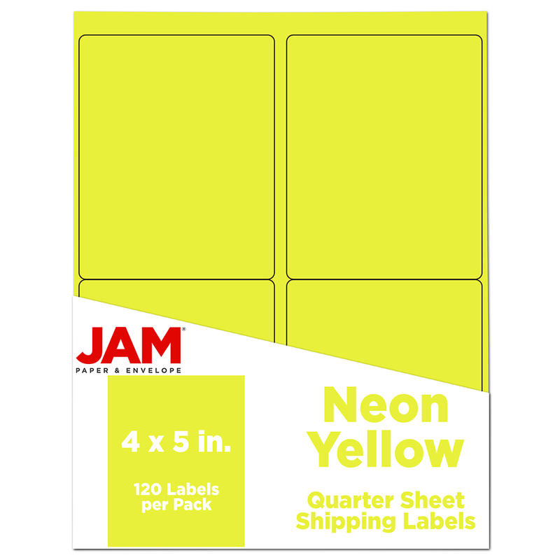 JAM Paper Mailing Address Labels, Rectangle, 4in x 5in, Neon Yellow, Pack Of 120 MPN:354329153