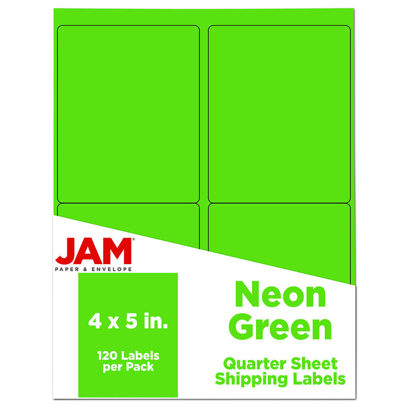 JAM Paper Mailing Address Labels, Rectangle, 4in x 5in, Neon Green, Pack Of 120 MPN:354329156
