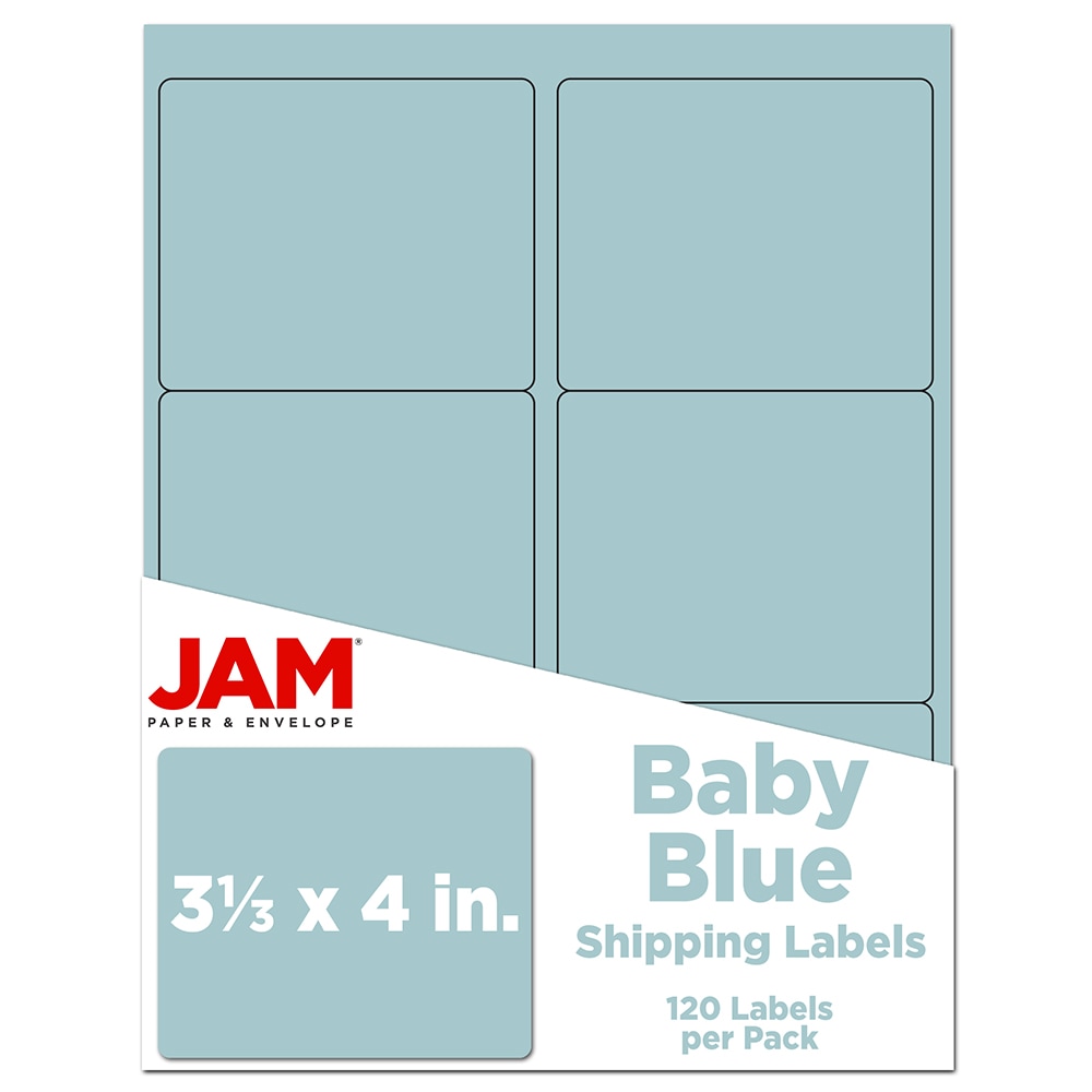 JAM Paper Mailing Address Labels, Rectangle, 3 1/3in x 4in, Baby Blue, Pack Of 120 MPN:4052898