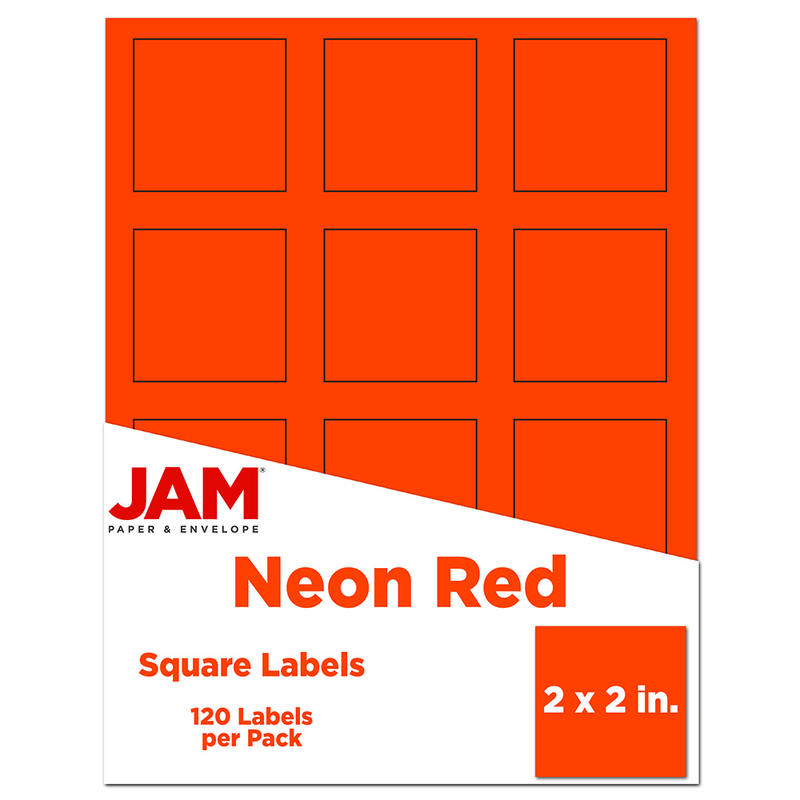 JAM Paper Mailing Address Labels, Square, 2in x 2in, Neon Red, Pack of 120 MPN:V0227360