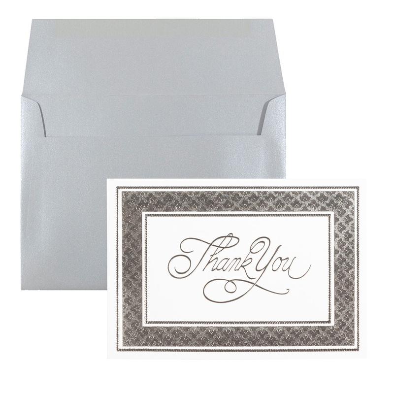 JAM Paper Thank You Card Set, Silver Stardream with Silver Border, Set Of 25 Cards And 25 Envelopes MPN:2237719077
