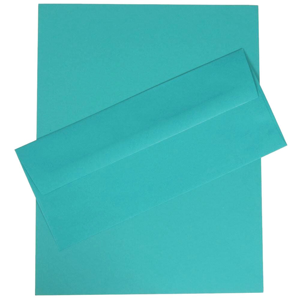 JAM Paper Stationery Set, 8 1/2in x 11in, 30% Recycled, Sea Blue, Set Of 100 Envelopes And 100 Sheets MPN:303024419