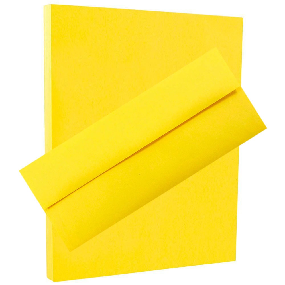 JAM Paper Stationery Set, 8 1/2in x 11in, 30% Recycled, Yellow, Set Of 100 Envelopes And 100 Sheets MPN:303024424