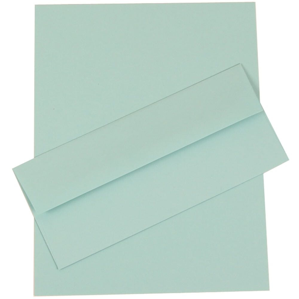 JAM Paper Business Stationery Set, 8 1/2in x 11in, Aqua, Set Of 50 Sheets And 50 Envelopes MPN:303024444