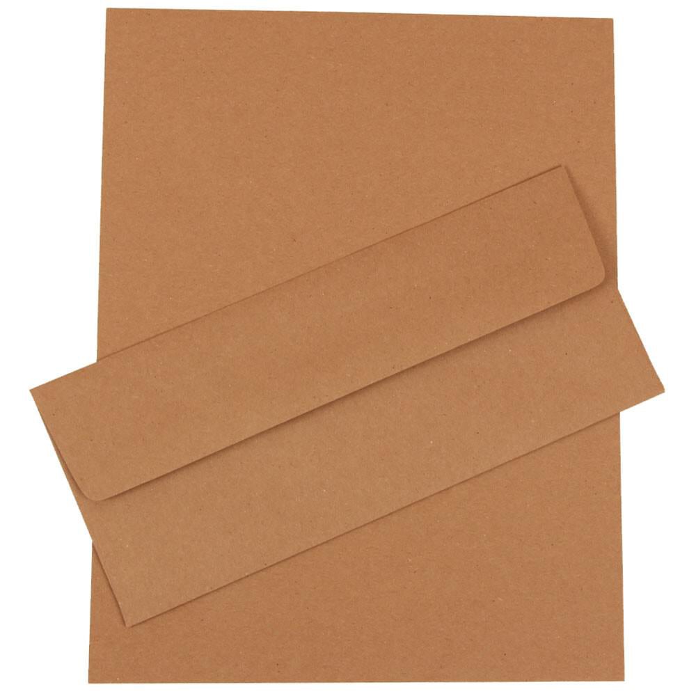JAM Paper Business Stationery Set, 8 1/2in x 11in, 100% Recycled, Brown Kraft, Set Of 50 Sheets And 50 Envelopes MPN:303024455