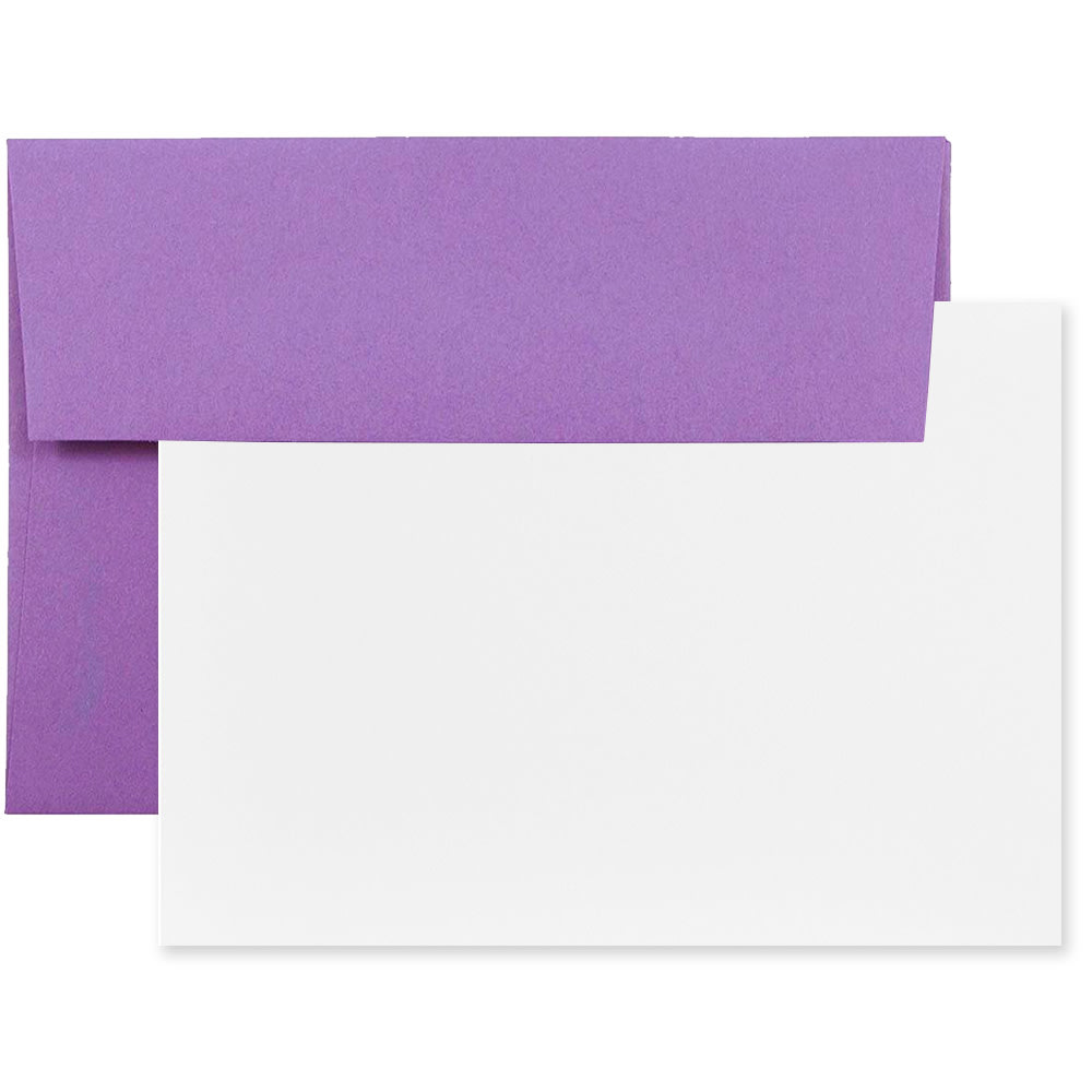 JAM Paper Stationery Set, 5 1/4in x 7 1/4in, 30% Recycled, Set Of 25 White Cards And 25 Violet Purple Envelopes MPN:304624536