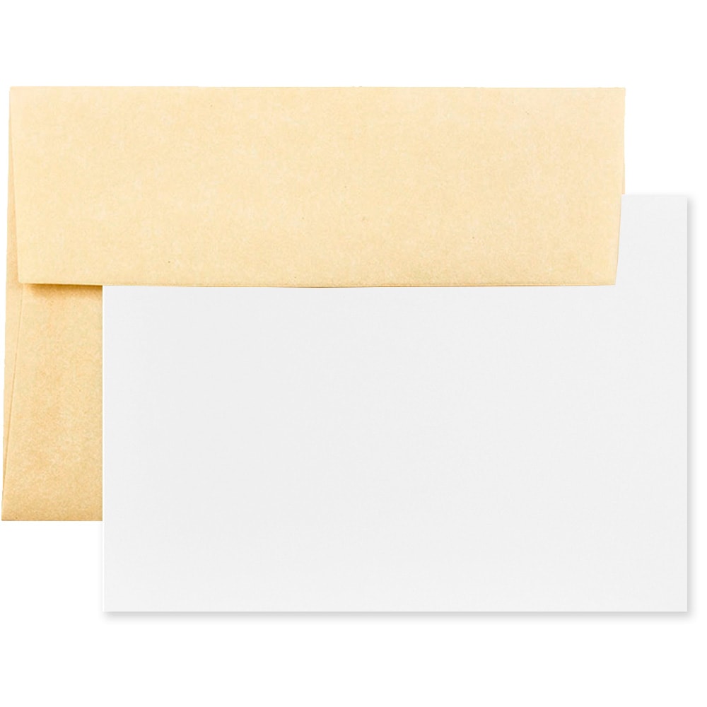 JAM Paper Stationery Set, 5 1/4in x 7 1/4in, 30% Recycled, Set Of 25 White Cards And 25 Antique Gold Envelopes MPN:304624544