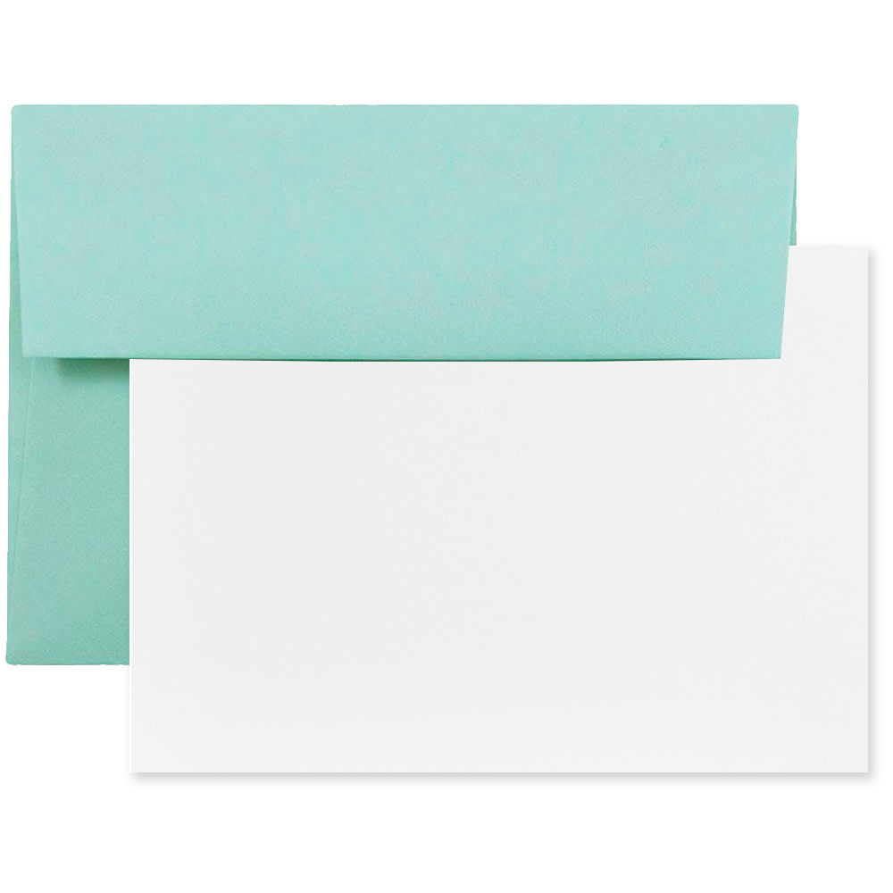 JAM Paper Stationery Set, 5 1/4in x 7 1/4in, Set Of 25 White Cards And 25 Aqua Envelopes MPN:304624576